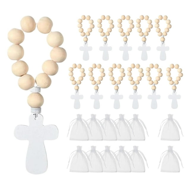 6 Piezas Crucifijo Católico Madera Cruz Oración Colgante Religioso Decorativo Coleccionable Adecuado para Regalo de Aliento Decoración Hogar 12 Rosarios 12 Bolsas