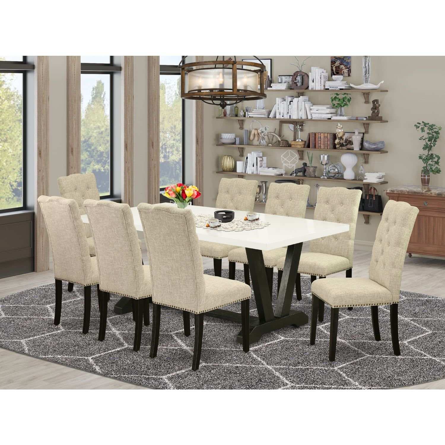 East West Furniture V627EL6359 9Piece Dining Room Set 8 Parson