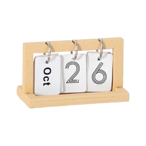 Mini Wooden Desktop Flip Calendar Doll Kit Decorative Tabletop Ornament