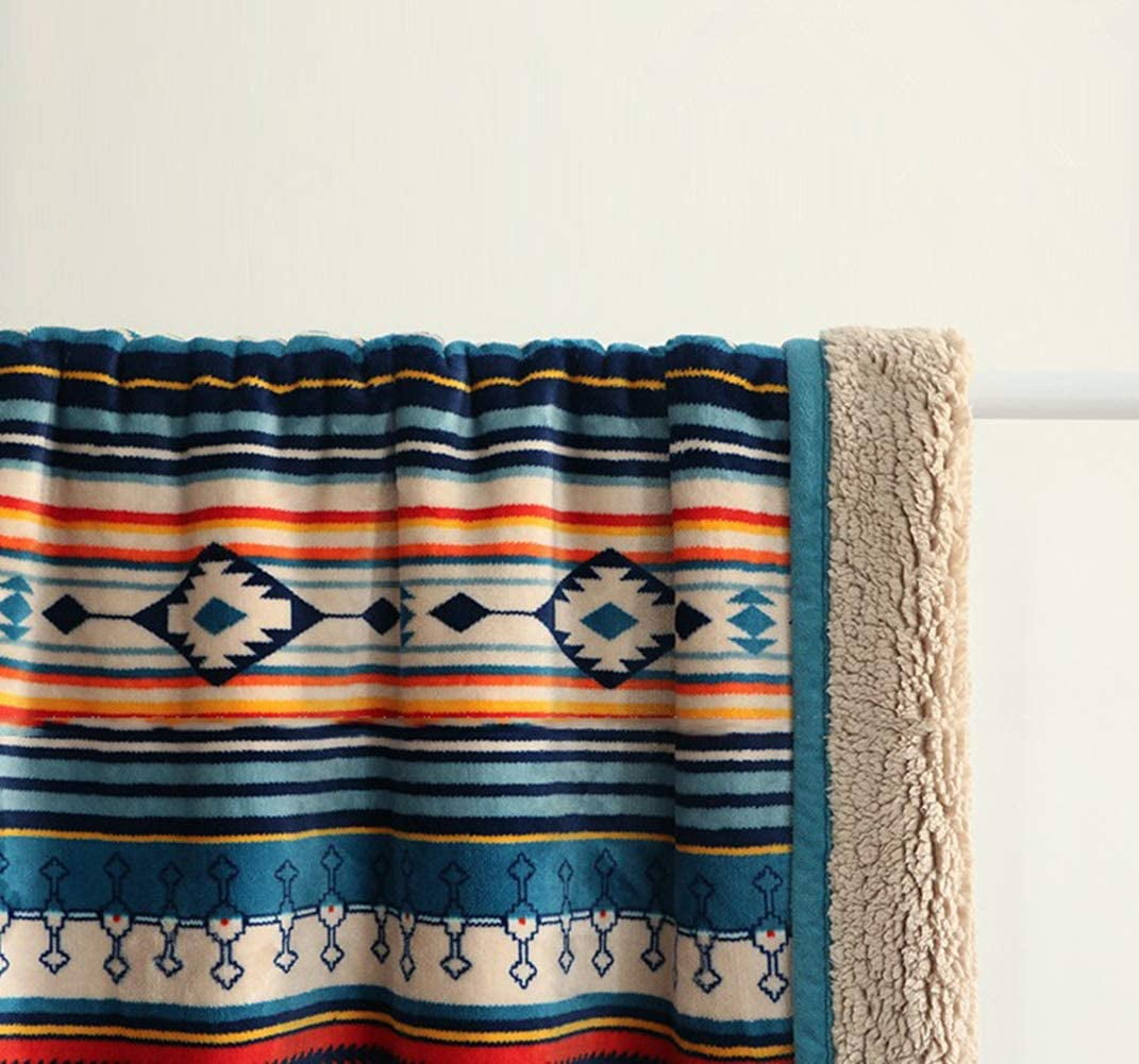 Ukeler Flannel Sherpa Throw 50'' x 60''- Bohemian Soft Plush Flannel Blanket Throws for Bed/Couch/Sofa/Office/Camping