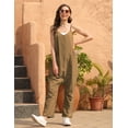 thumbnail image 2 of Lentta Women's Loose V Neck Harem Jumpsuits Sleeveless Spaghetti Strap Baggy Overalls with Pocket (DarkKhaki-S), 2 of 4