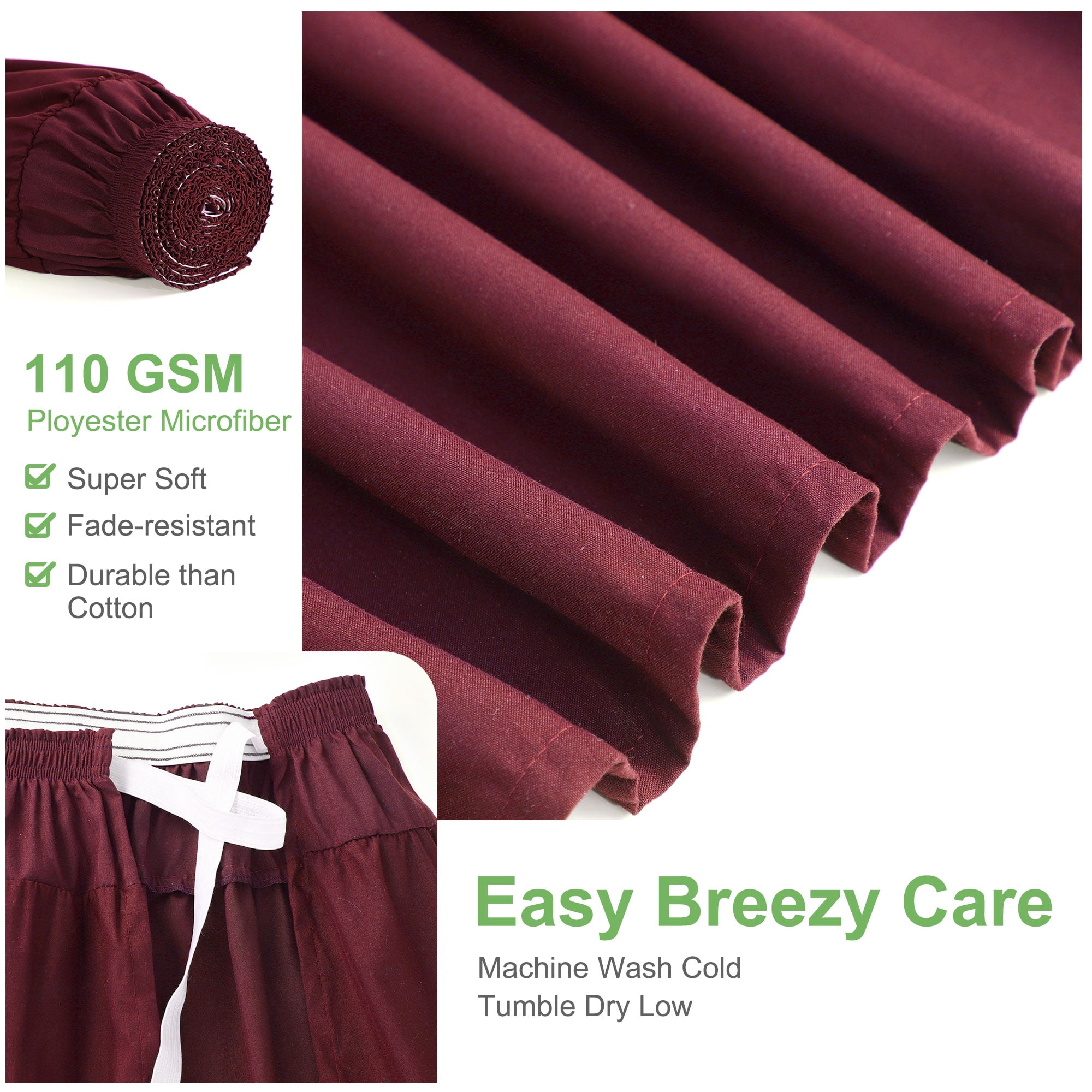 PiccoCasa 1Pcs Polyester Brushed Bed Skirt Elastic Dust Ruffles 16 Inch Drop Queen Burgundy
