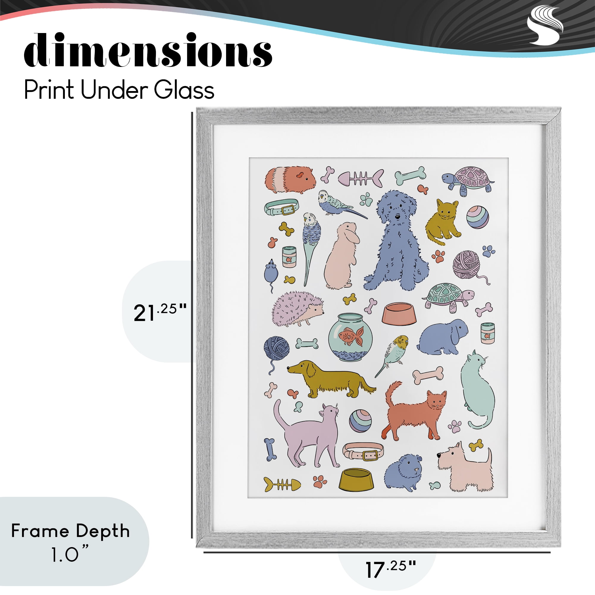 Stupell Industries Pet Shop Menagerie Gray Framed Print Under Glass, design by Bethany Sandoval
