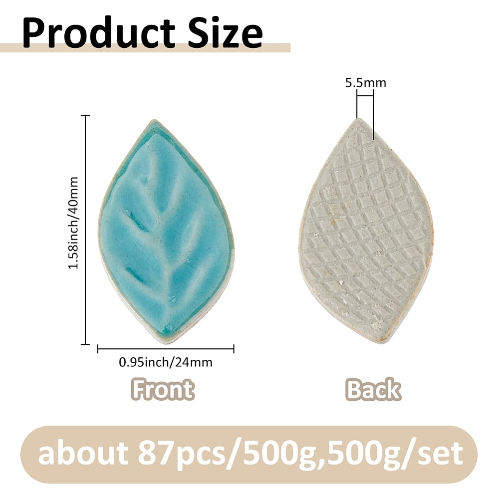 500G Mosaic Tiles Ceramics Cabochons for Home Decoration or DIY Crafts Leaf Cadet Blue 40x24x5.5mm
