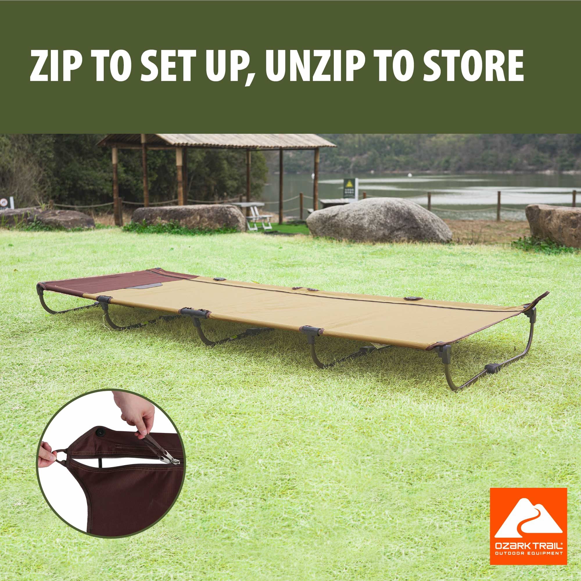 (2 pack) Ozark Trail Zipper Cot, Adult, 75.5" x26" x 5.5"