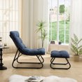 thumbnail image 4 of S-HOME European Style Patio Chair With Puffy Cushion And Foot Stool In Black Steel Frame For Living Room Spaces, Navy Blue, 4 of 12