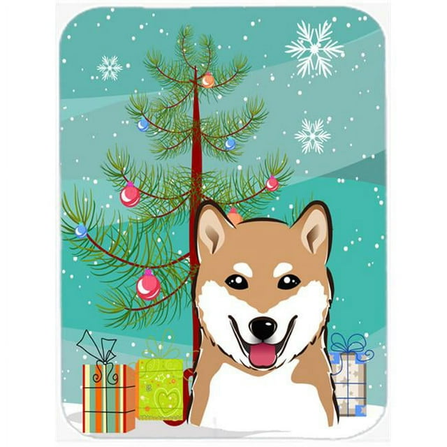Carolines Treasures BB1597LCB Christmas Tree And Shiba Inu Glass Cutting Board- Large