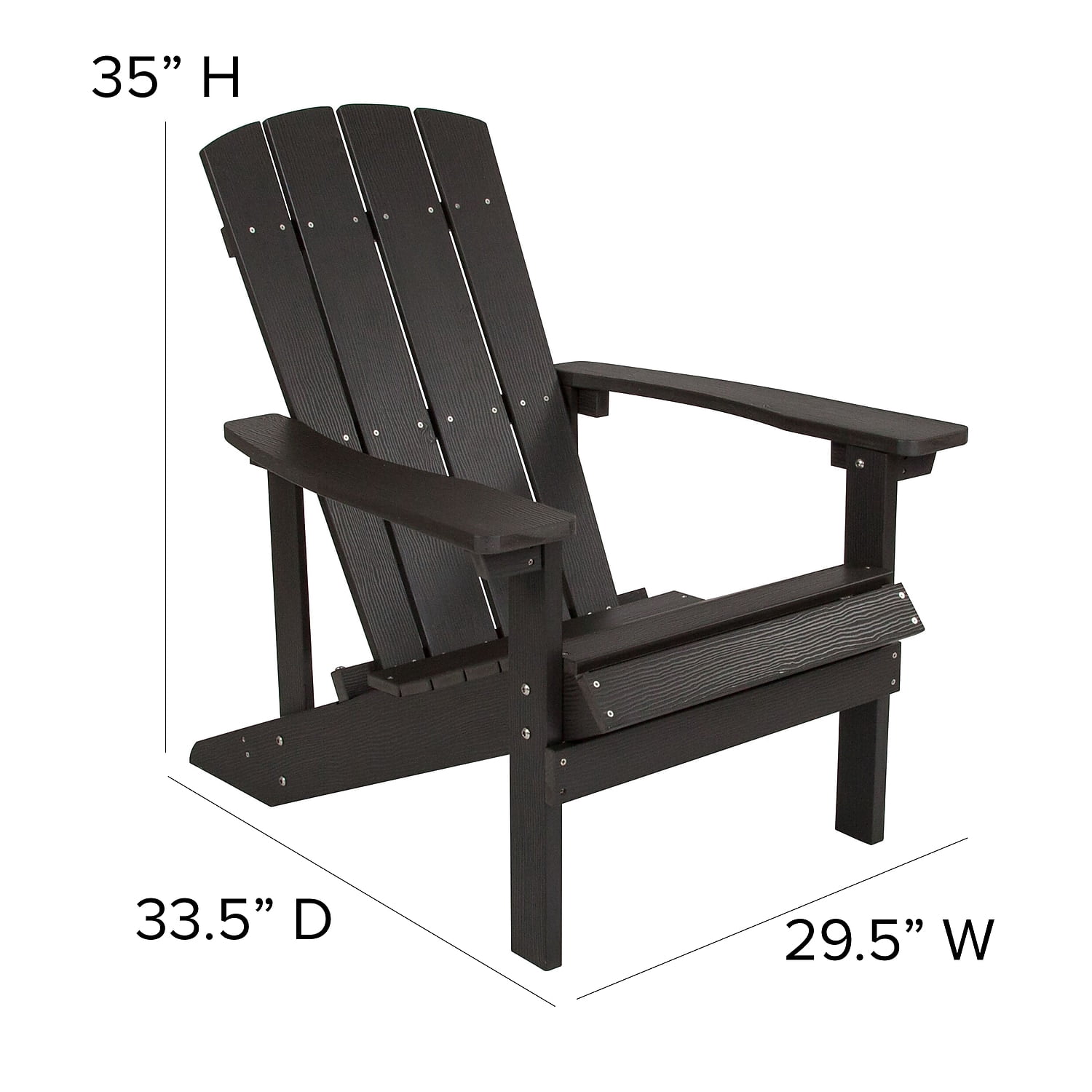 Flash Furniture 2 Pack Charlestown All-Weather Poly Resin Wood Adirondack Chairs with Side Table in Black