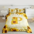 thumbnail image 2 of jejeloiu Letter P Monogrammed Queen Comforter Set,Rustic Flower Print Bedding Sets,Retro Yellow Sunflower Bedding Comforter Set For Child,Microfiber Room Decorative Reversible,3-Piece, 2 of 8