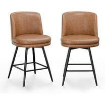 VINGLI 26" H Swivel Barstools Set of 2, PU Faux Leather Upholstered Counter Height Bar Stool with Back, Kitchen High Chairs with Cushion Round Seat, Metal Legs, White