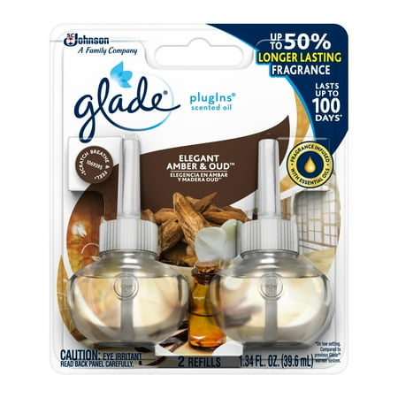 Glade Scented Oil - Glade PlugIns Scented Oil Air Freshener Refill, Elegant Amber & Oud™, 2 ct, 1.34 oz