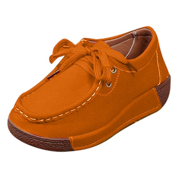 AUDeals Women’s Round Toe Wedge Loafers Work Shoes Non Slip Suede Platform Sneakers Arch Support Driving Dress Shoes (Orange, 8)