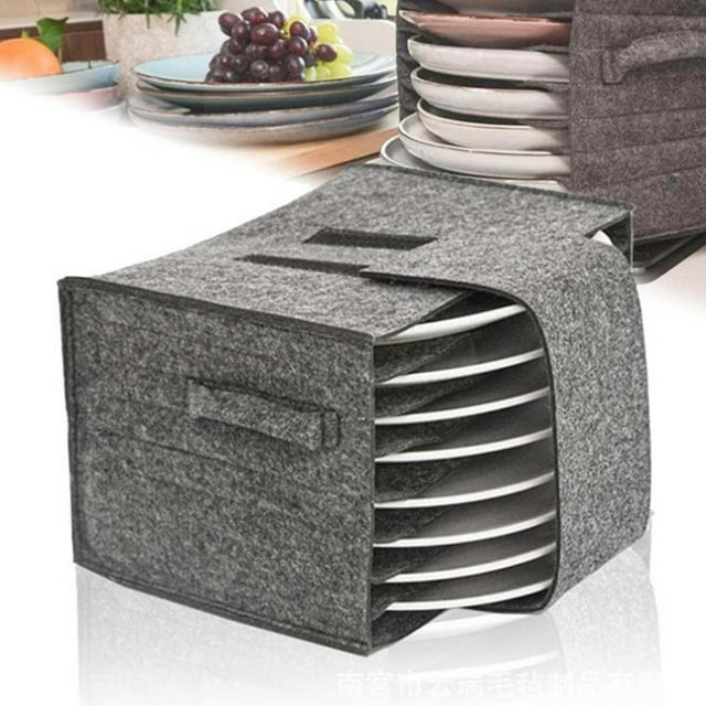 Storage Box 8 Plates Grey Felt Storage Bag With Handles Portable Camping Dinnerware Organizer Box For Picnic Tableware And Cookware(1Pcs) Rkxzt