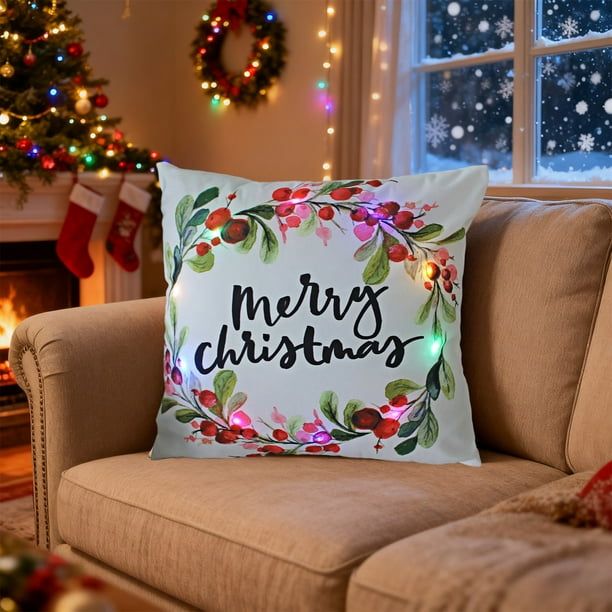Colorful Lights Christmas Pillows LED Light Pillows Festive Flower Garlands Short Pillowcases