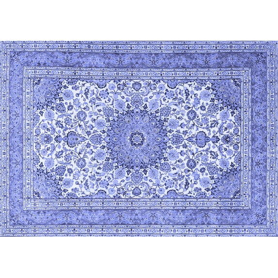 Ahgly Company Machine Washable Indoor Rectangle Medallion Blue Traditional Area Rugs, 7' x 10'