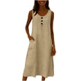 thumbnail image 2 of aohooy Summer Dress for Women 2026 Sleeveless Cotton Maxi Tunic Dresses Flowy Swing Casual Vacation Tank Sundress with Pockets Khaki,L, 2 of 5