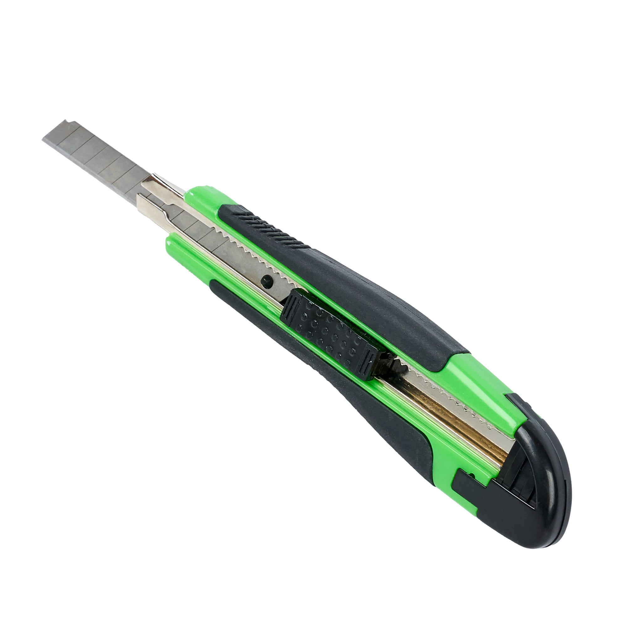 Restaurantware-Handy Tek 5.3 Inch Snap Off Blade Knives, 12 Retractable Box Cutters - Includes 12 Sharp Blades, 18mm Wide, Green Plastic Utility Knives, No-Slip Handle, Built-In Lock