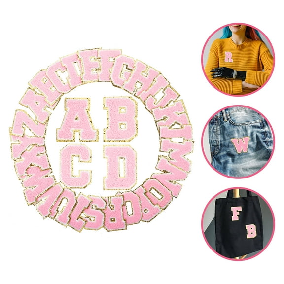 SOPOTUTU 26Pcs Letter Embroidered Iron on Patches Pink for Repairing and Decorating Clothes