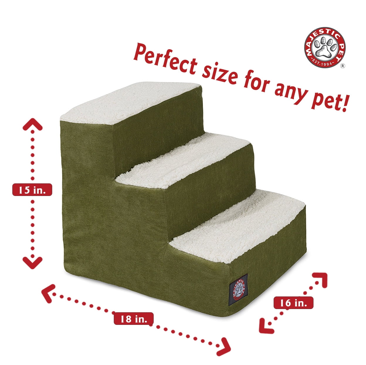 Majestic Pet Villa Pet Stairs 3 Steps Fern Machine Washable Removable Cover 18" x 16" x 15"