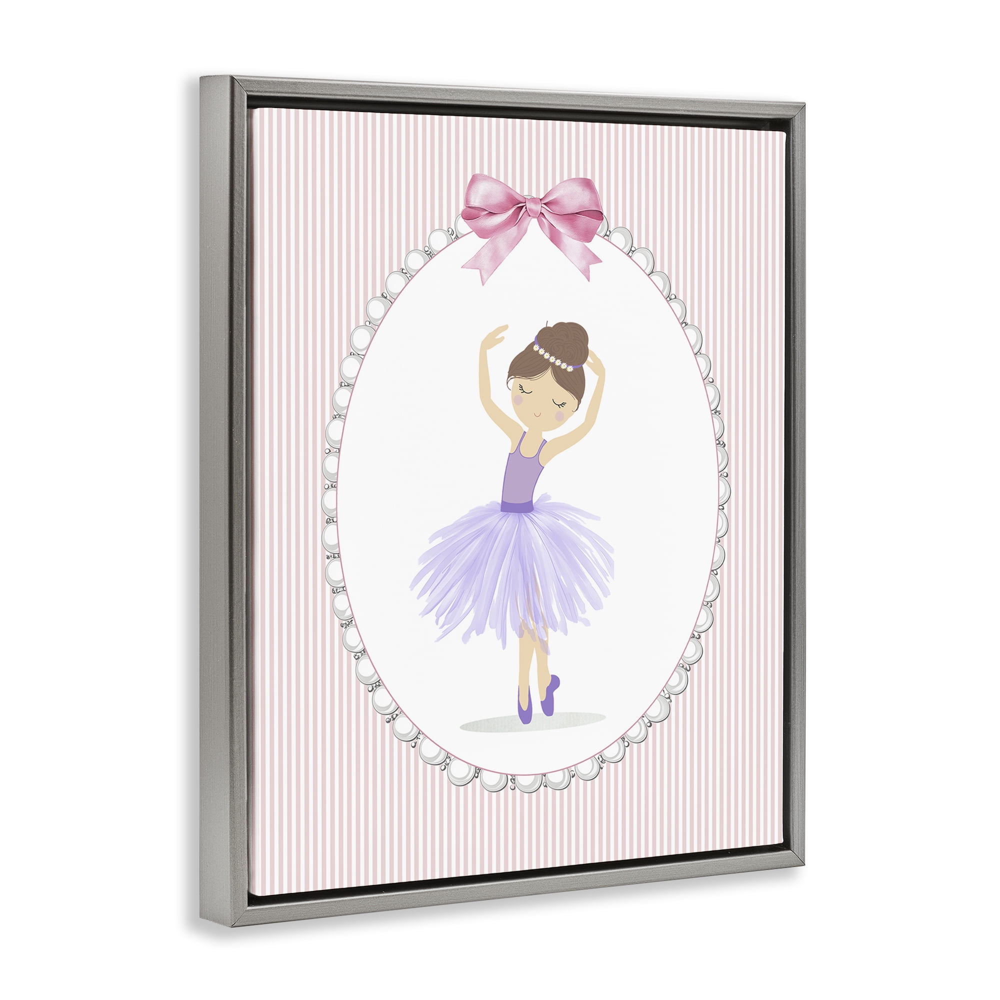 Stupell Industries Graceful Dance on Stripes Gray Framed Floater Canvas Wall Art, design by Christine Simpson Art