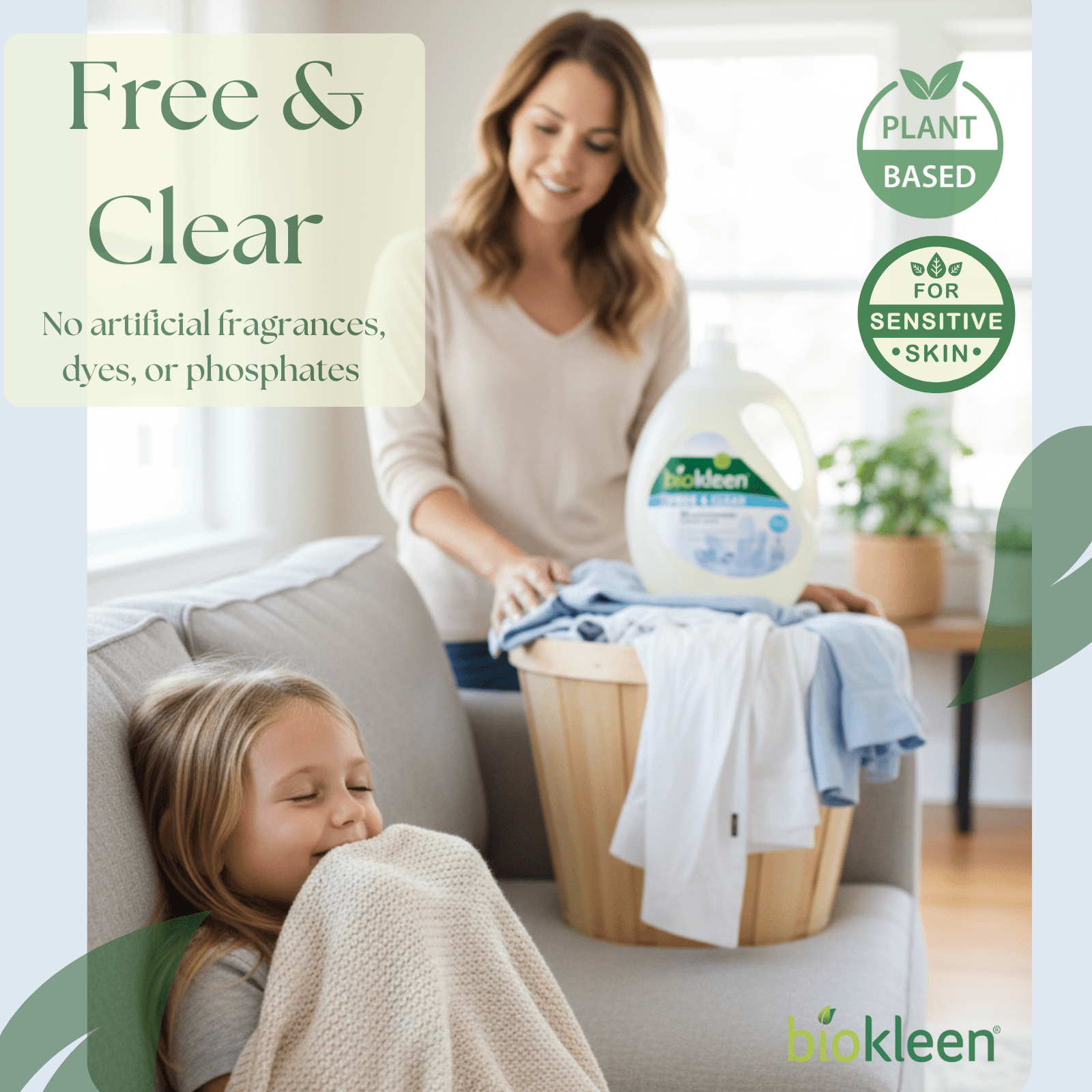 Biokleen Free & Clear Hypoallergenic Liquid Laundry Detergent Soap, Unscented, Gentle on Sensitive Skin - 300 Loads