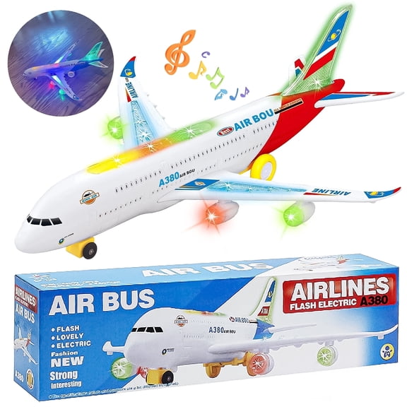 UUGEE Airplane Toys for Toddlers Kids, Bump and Go Action, Toy Plane with Flashing Lights & Music for 3-12 Years Boys, Airbus A380,Christmas Birthday Gifts