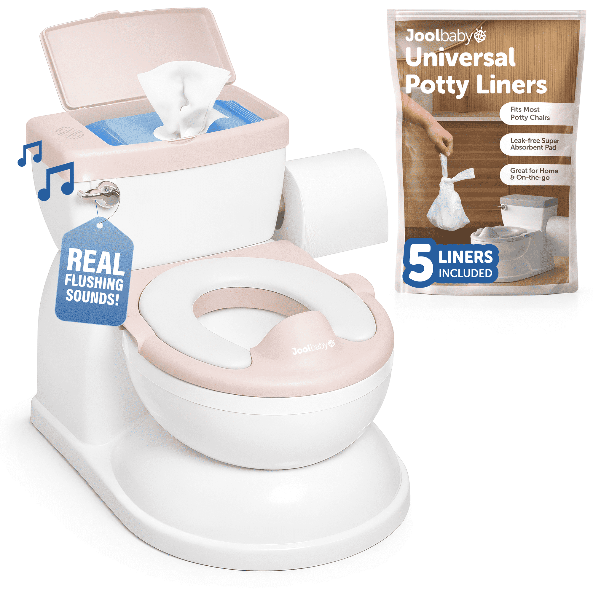 Jool Baby 2-in-1 Potty Chair with Wipes Storage, Realistic Potty Training Toilet with Disposable Liners, Pink