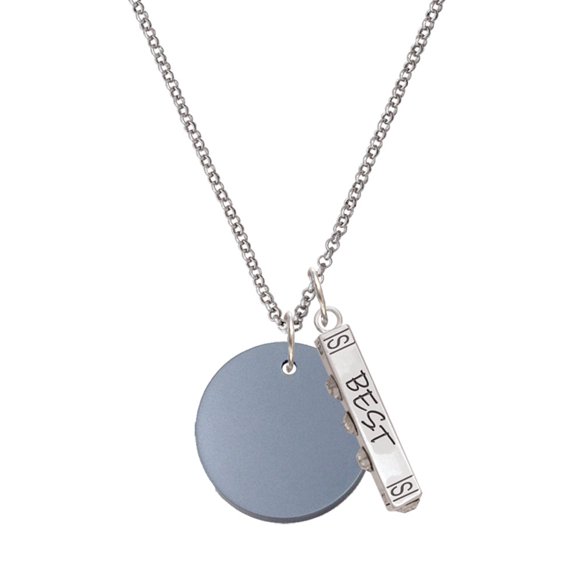 Delight Jewelry Acrylic 1" Disc Black Imitation Pearl Silvertone Best Friends Forever Bar Charm Necklace, 23"