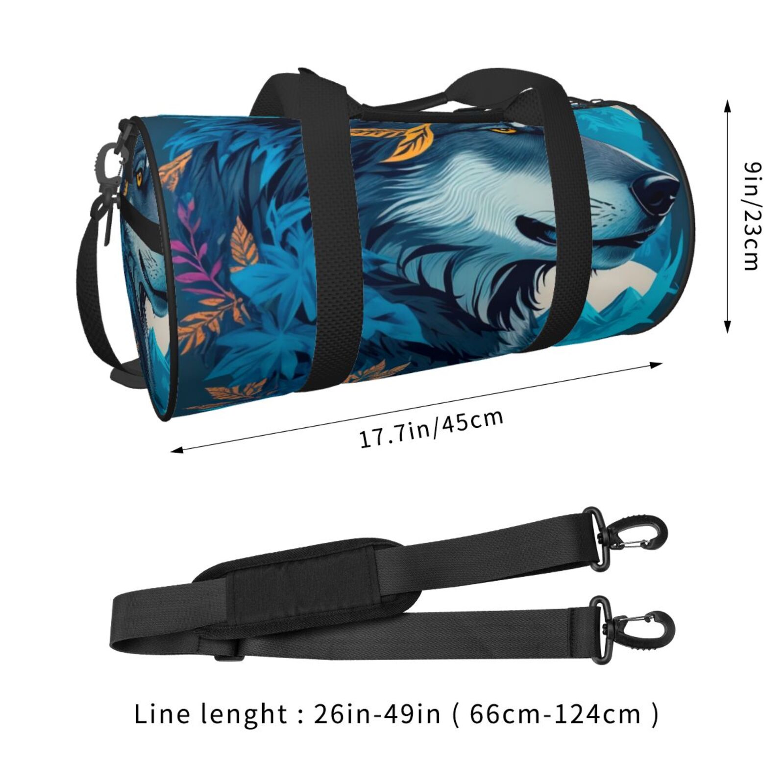 Vsdgher Blue Iceberg Leaf Wolf 45L Foldable Duffel Bag, Sports Gym Bag,Overnight Bag, Portable Weekender Bag for Airplanes