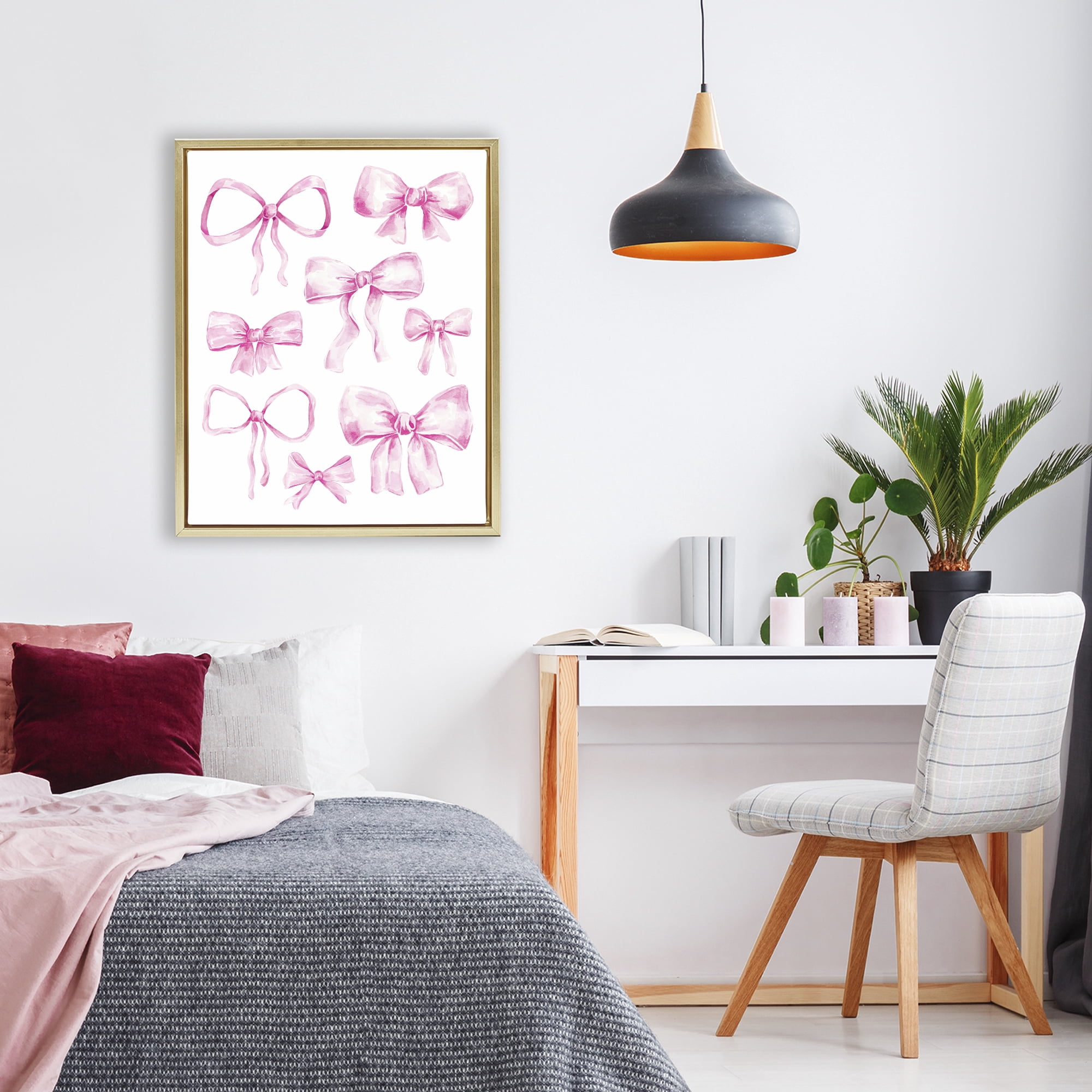 Stupell Industries Coquette Bow Collection Gold Framed Floater Canvas Wall Art, design by Bethany Sandoval
