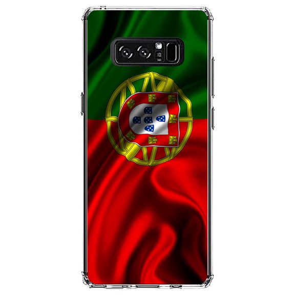DistinctInk Clear Shockproof Hybrid Case for Samsung Galaxy Note 8 - TPU Bumper, Acrylic Back, Tempered Glass Screen Protector - Portugal Waving Flag