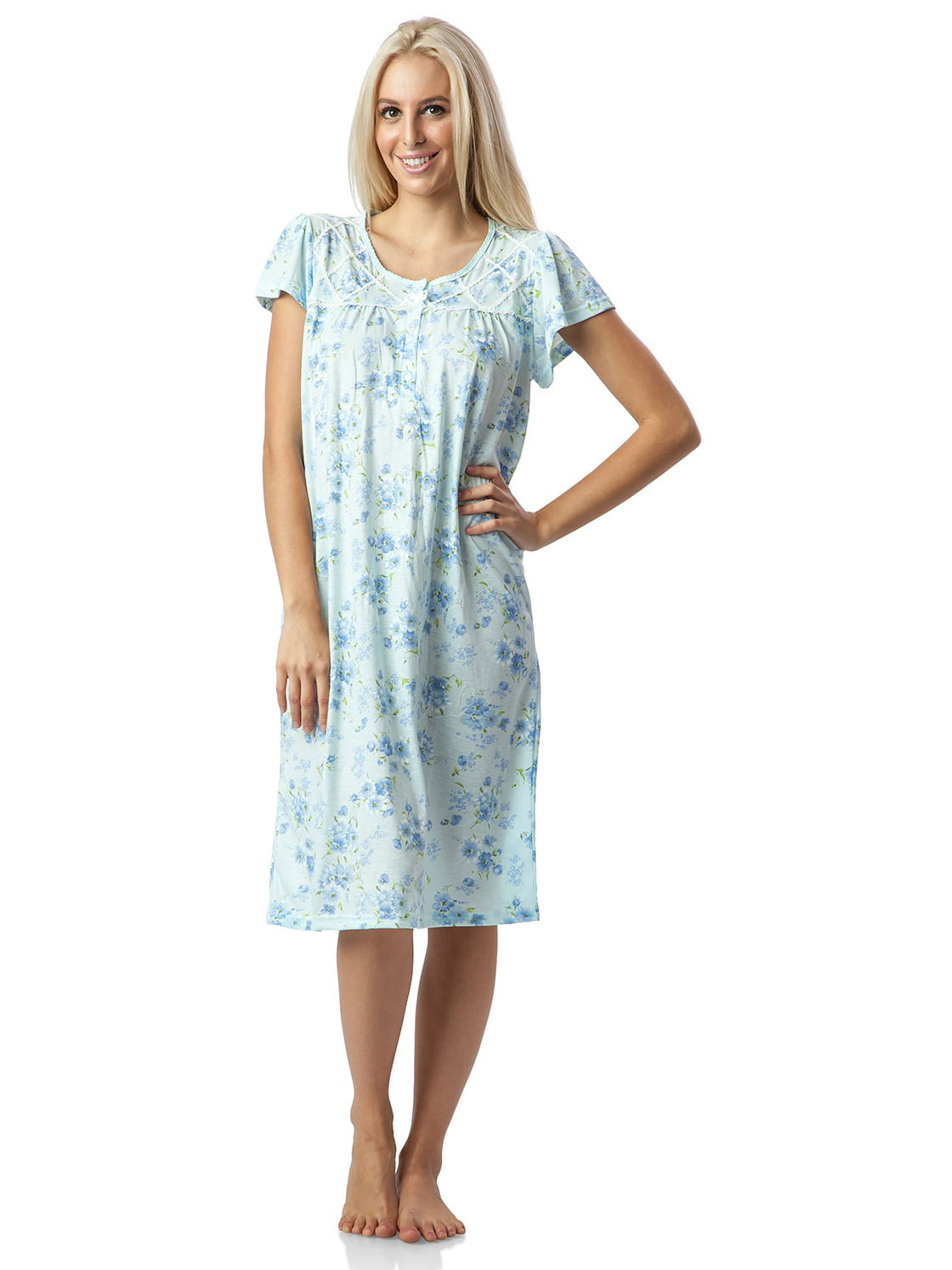 Casual Nights - Casual Nights Women's Flowery Short Sleeve Nightgown ...
