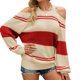 thumbnail image 2 of Top con cuello halter y hombros descubiertos a rayas,Jersey con cuello halter y hombros descubiertos para mujer Suéter con hombros descubiertos para mujer Estándares líderes en la industria, 2 of 6