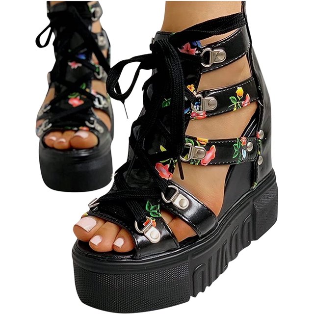 Womens Sandals Block Heel Platform Chunky Heeled Clear Transparent String Wedges Ankle Strap Sandals for Women