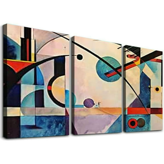 Ullo0ord Large Framed Canvas Wall Art Wassily Kandinsky Composition VIII Picture Print of Famous Paintings Abstract Canvas Prints for Living Room Home Decor Wall Decorations 12x16x3pcs