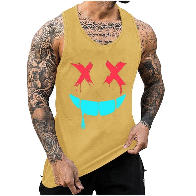 Camisetas de Tanque de los Hombres Tanque de los Hombres Incolor Gradiente de Impresión Cuello Redondo Correa Delgada Fuga Atrás Regular Casual Deportes Blusas de Tanque
