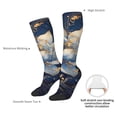 thumbnail image 4 of Xecao Blue Golden Dream Lotus print thigh-high socks, crafted for both men and women with a stretchy, high-opaque design perfect for daily wear, 4 of 6