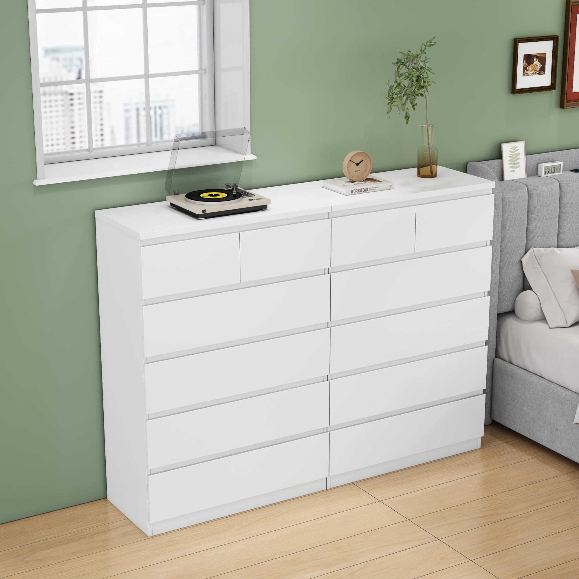 Leumius 6-Drawer Dresser for Bedroom,Modern Handle-Free Chest of Drawers with 2 Small & 4 Large Drawers,Minimalist Storage Cabinet for Living Room,Closet,White