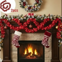 KOYPTL 2 Pack Red Artificial Rose Garland,79 Inch Faux Flowers Christmas Garland Hanging Christmas Decorations for Mantel Fireplace Wedding Table Center Indoor Home Decor