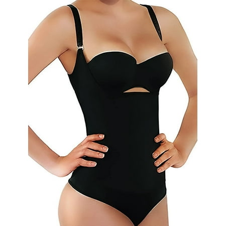 

QRIC Shapewear for Women Tummy Control Thong Bodysuit Open Bust Body Shaper Black S