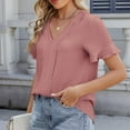 thumbnail image 4 of Yuwull Summer Tops Tops For Women Trendy Women'S New Short Sleeve V-Neck Lace Sleeve Solid Color Casual T-Shirt Summer Tops For Women On ClearanceL, 4 of 8