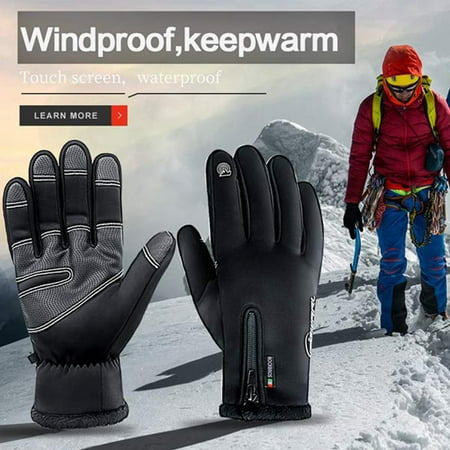 RockBros Warm Men's Winter Bike Gloves Fleece Windproof Thermal Full Finger Sports Gloves for Outdoor Sport Cycling Driving Black Motorcycle Snow