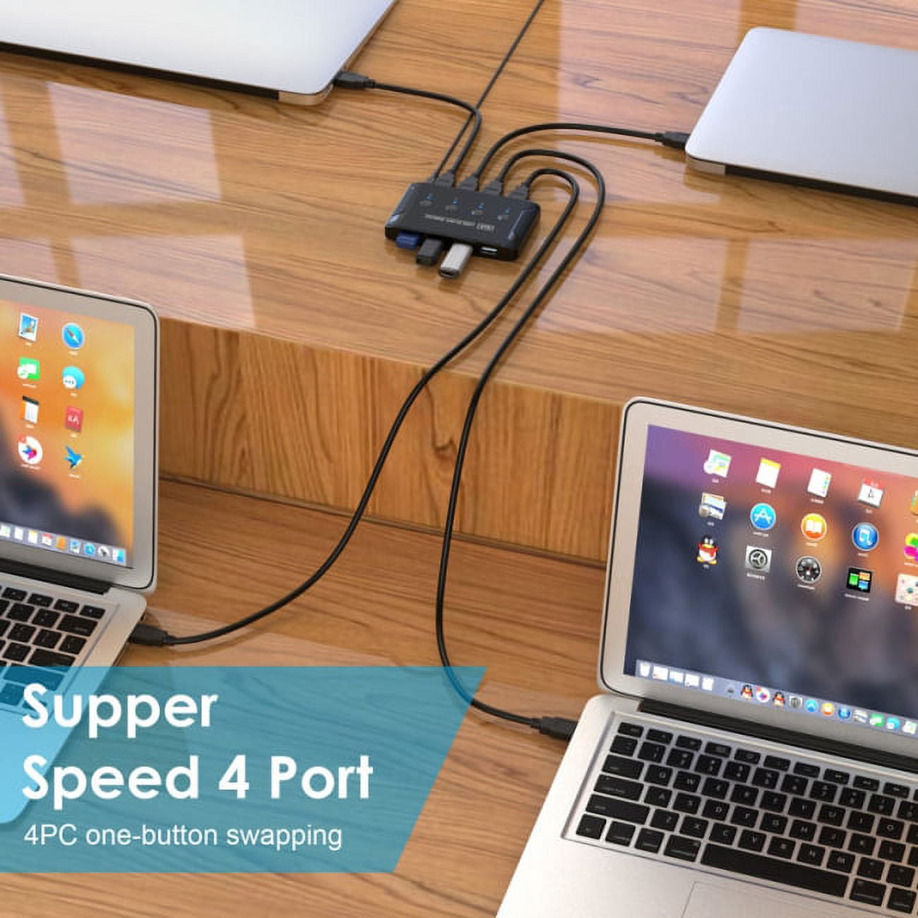 Chenyang CY KVM USB 2.0 Switch Selector 4 Port PCs Sharing 4 Devices for Keyboard Mouse Scanner Printer Convertor