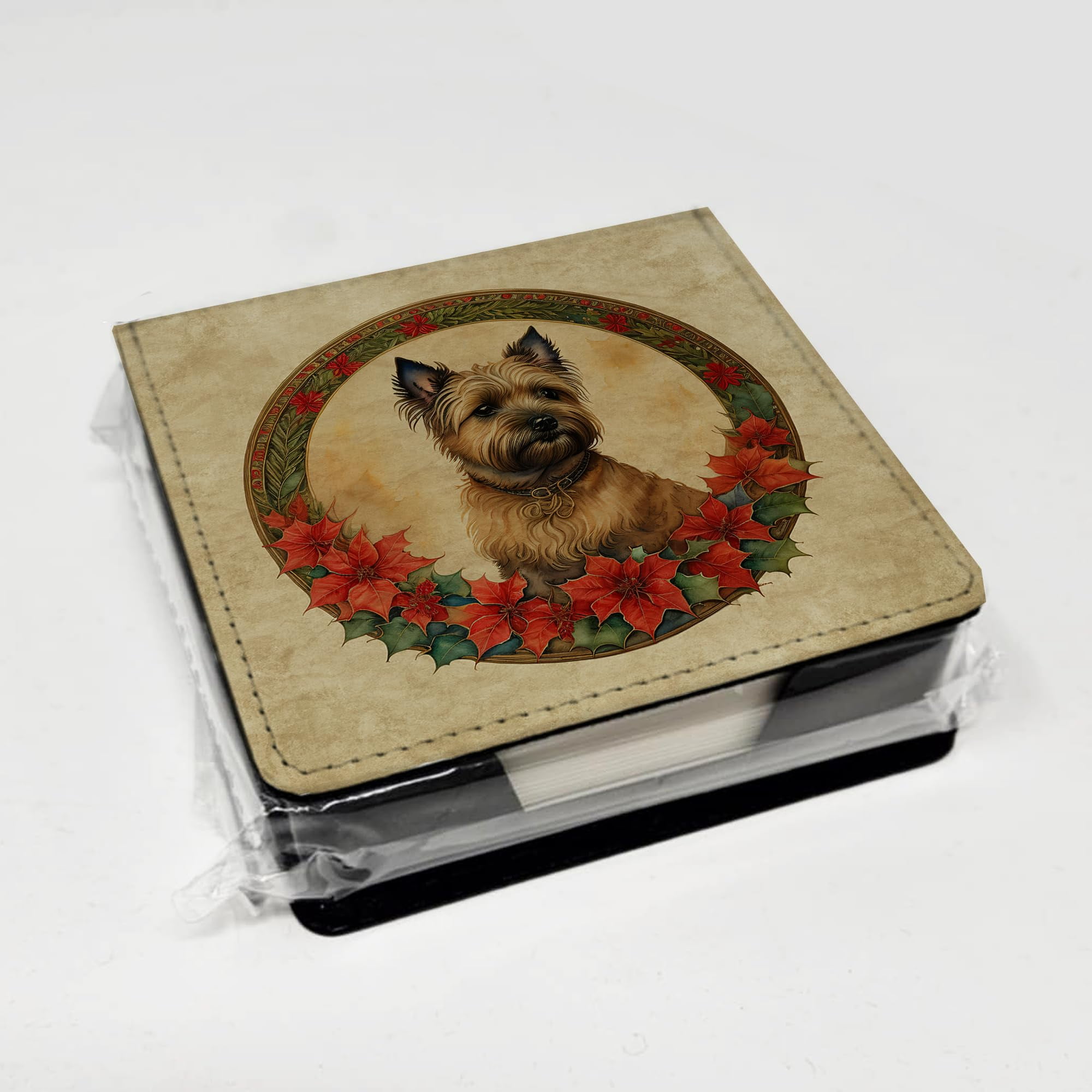 Caroline's Treasures Cairn Terrier Christmas Flowers PU Leather Note Paper Holder with Artist-Designed Cover, Desk Accessory, Office Gift