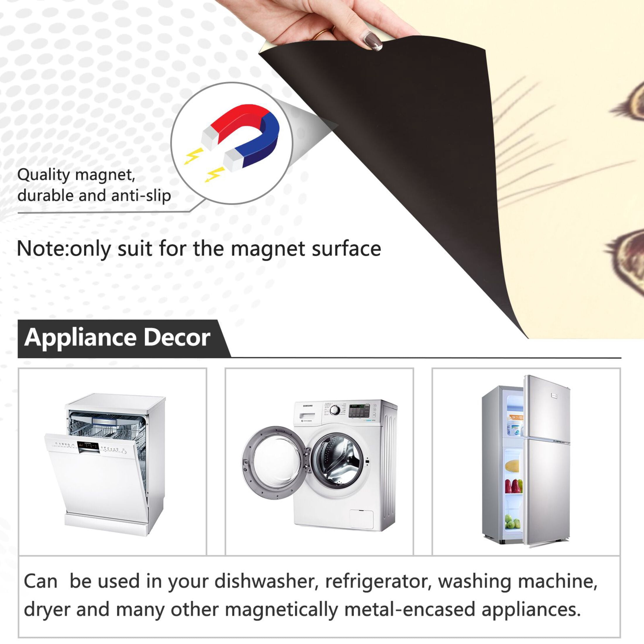 Dishwasher Magnetic Sticker 23x26 Inch Refrigerator Magnetic Sticker Washing Machine Magnetic Sticker Kitchen Panel Magnetic Sticker Home Decor Brown Cat Face