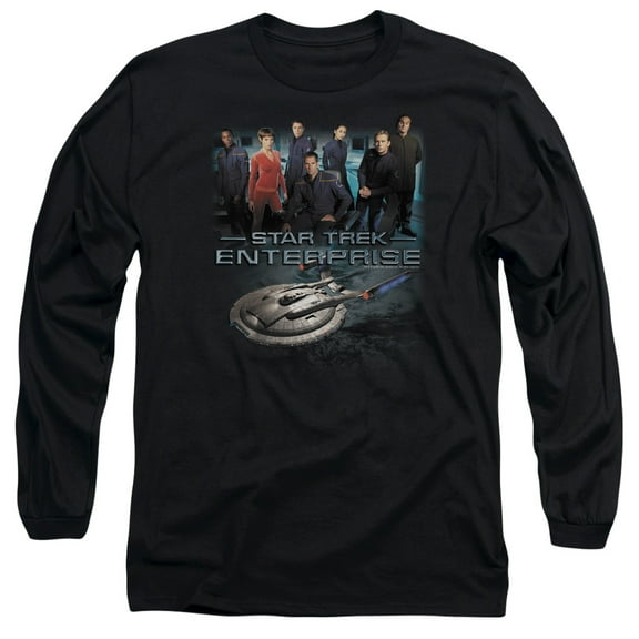 Star Trek Enterprise Crew Long Sleeve Adult 18/1 T-Shirt Black