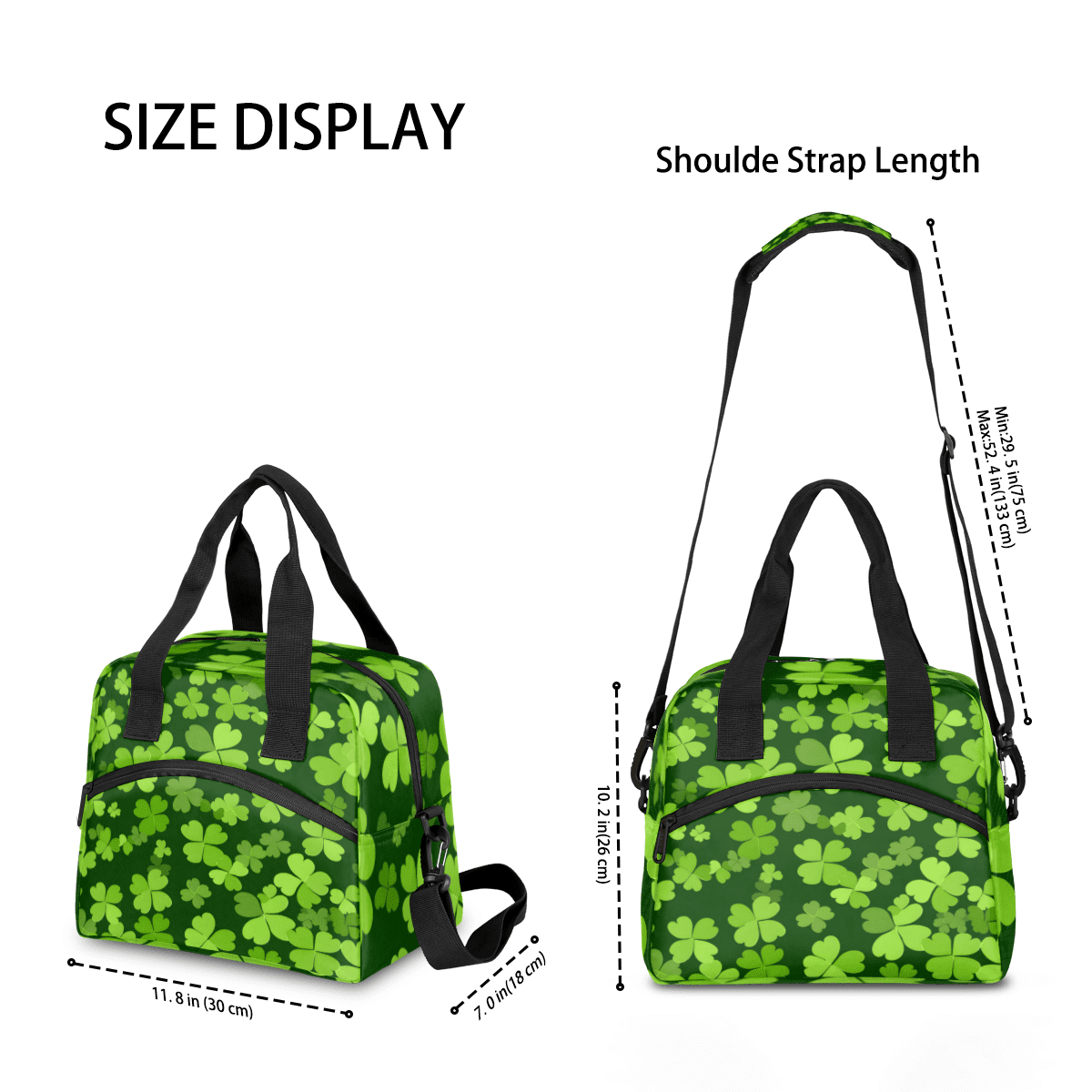Herdesigns Green Clover Shamrock Insulated Lunch Bag for Women Men Adults Large Reusable Lunch Box St. Patrick's Day Leakproof Cooler Tote Bags with Adjustable Shoulder Strap