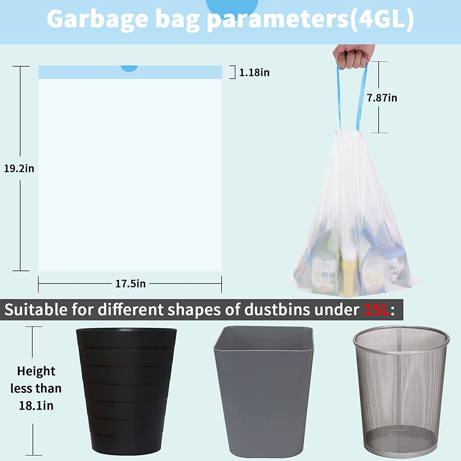 Biodegradable Trash Bags, 4gal - 6gal Drawstring Garbage Bags