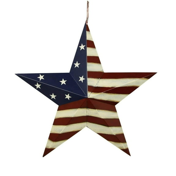Metal American Flag Barn Star Decor Patriotic Mounted 3D Wall Art July of 4th Decoration