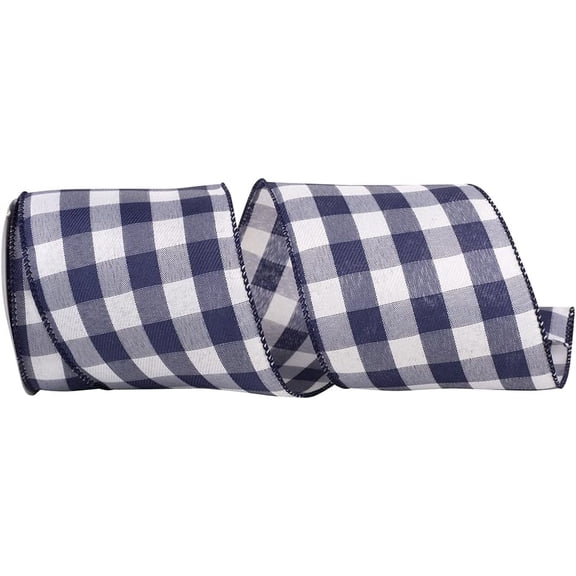 Navy Buffalo Plaid Wired Ribbon - 4" x 10 Yards, Memorial Day, 4th of July, USA 250th Anniversary, Father's Day, Summer, Birthday, Wedding, Wreath, Swag, Baby Shower, Farmhouse Decor, Veterans Day